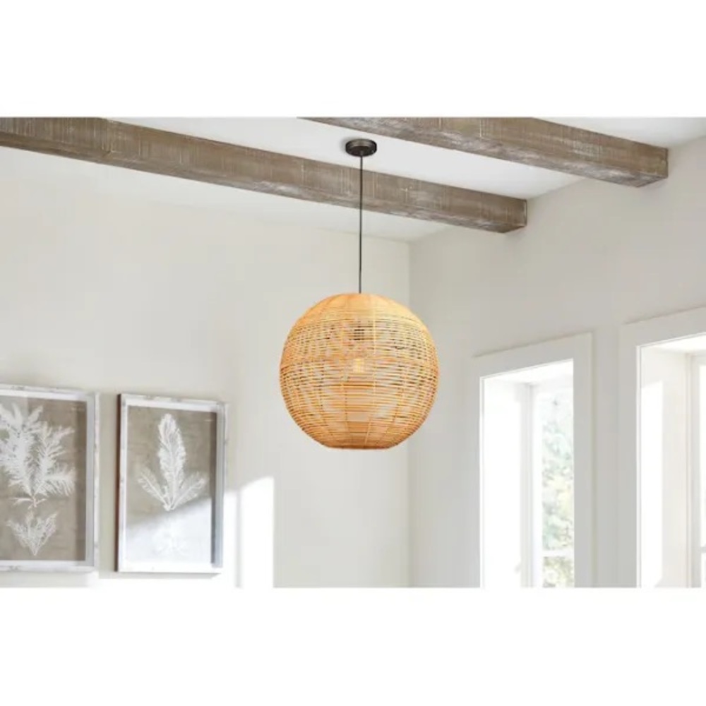 allen + roth Cleo Raw Iron Canopy with Light Natural Rattan light